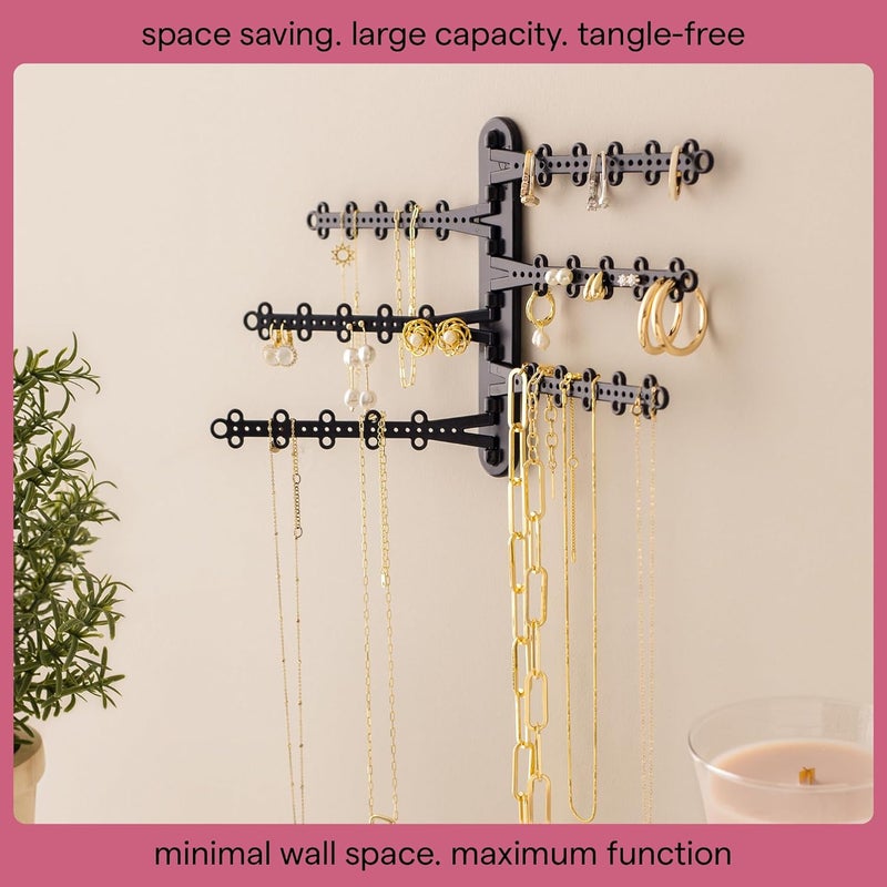 All Hung Up 6-Tier Wall Jewelry Organizer Wall Mounted Jewelry Organizer Necklace Holder Wall Mount Hanging Necklace Organizer Jewelry Hanger Hanging Earring Holder Organizer Display (Black) - Image 2